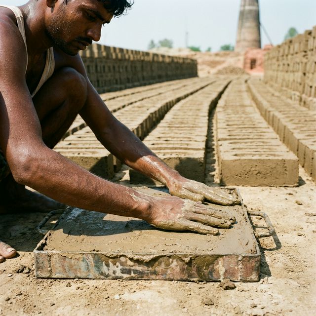 Hand Moulding Bricks with Stencils